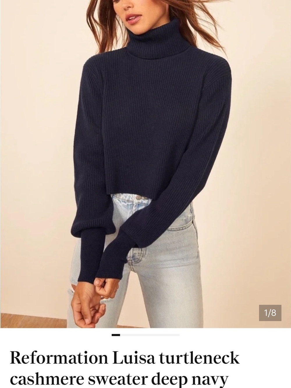 Reformation Luisa Deep Navy Ribbed Turtleneck Sweater